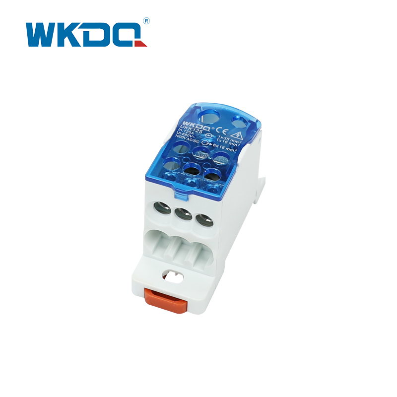 Bloco de terminais unipolar da distribuição de energia elétrica do trilho UKK 125A do ruído mini, bloco do conector do parafuso em azul e em cinza